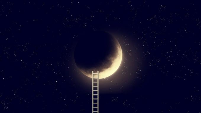 Nočno nebo z luno in stopničko. Elementi slike, ki jih je opremila NASA